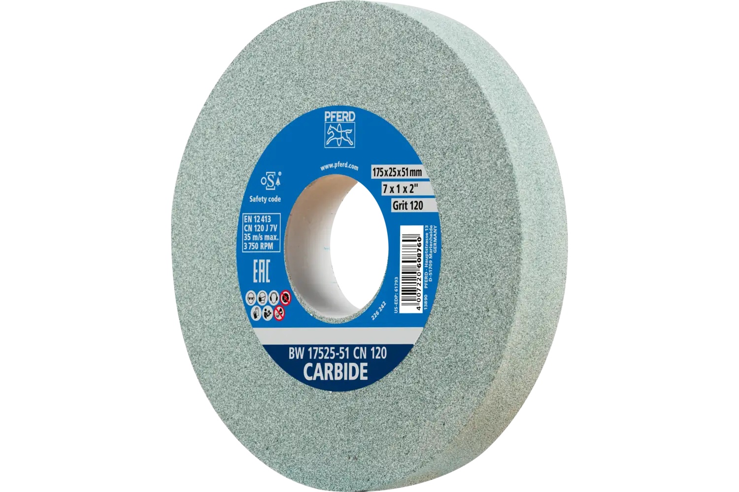 Picture of Pferd Vitrified Bench Wheel, Carbide, 7" X 1 X 2, 120 Grit, Silicon Carbide
